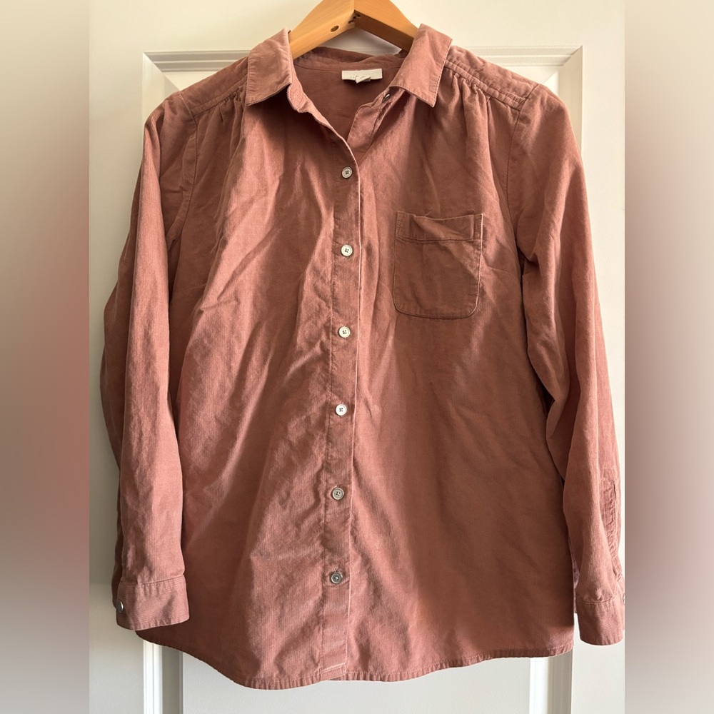 J Jill Womens Corduroy Mauve Long Sleeve Button Down‎ Shirt Medium